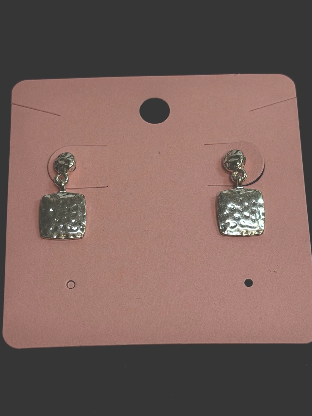 Hammered Square Drop Earrings – Gold Tone
